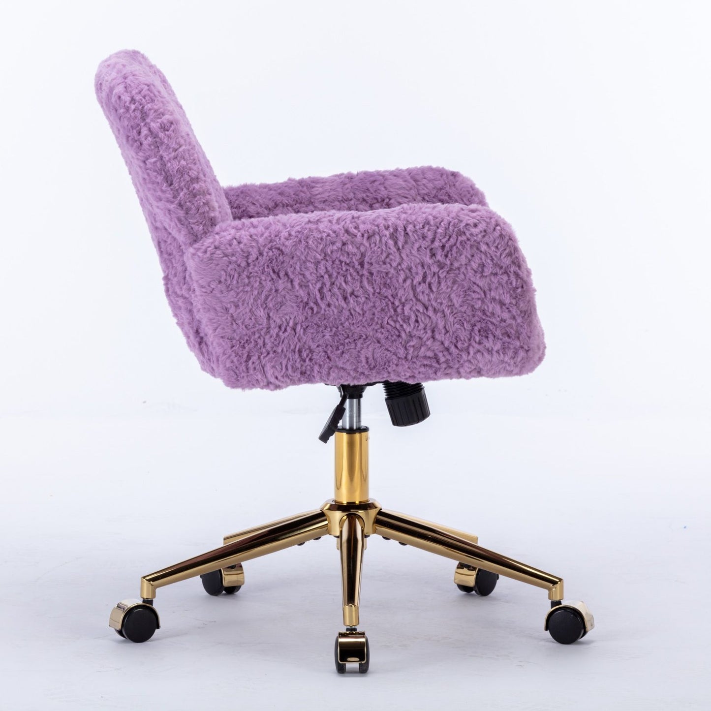 Office Chair, Artificial Rabbit Hair Home Office Chair With Golden Metal Base, Adjustable Desk Chair Swivel Office Chair, Vanity Chair - Violet