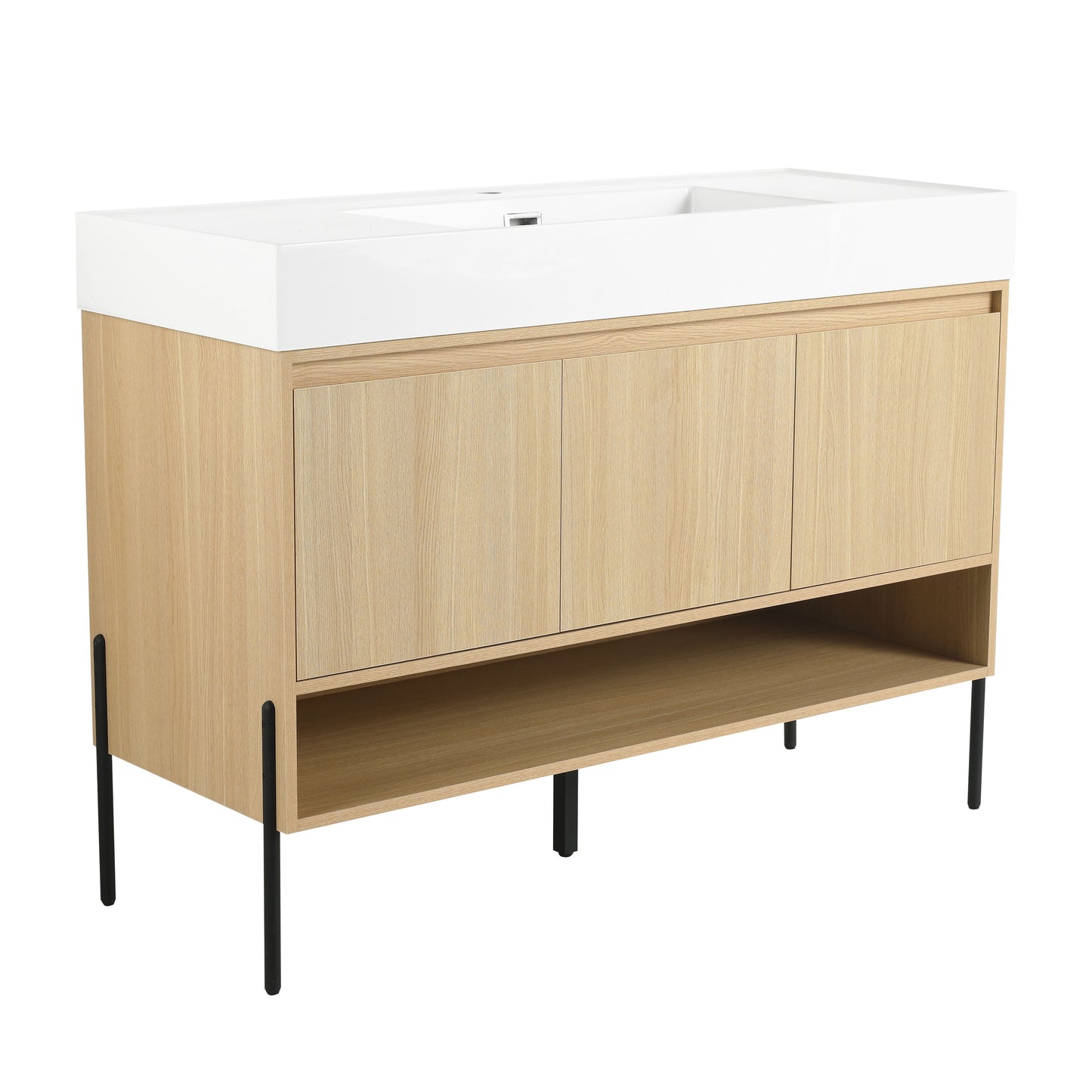 Modern Bathroom Vanity Combo With Single Resin Sink And Storage Cabinet, Multilayer Solid Wood - Oak
