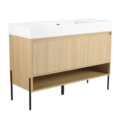 Modern Bathroom Vanity Combo With Single Resin Sink And Storage Cabinet, Multilayer Solid Wood - Oak
