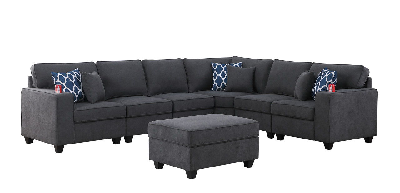 Cooper - 7 Piece Reversible L-Shape Sectional Sofa & Comfort Ottoman, And Cupholder - Stone Gray