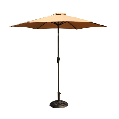 8.8' Outdoor Aluminum Patio Umbrella, Patio Umbrella, Market Umbrella With 33 Pounds Round Resin Umbrella Base, Push Button Tilt And Crank Lift - Taupe