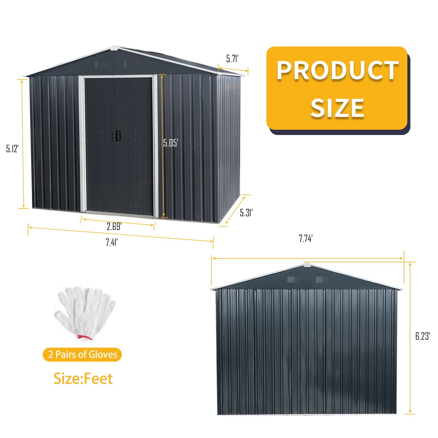 Outdoor Metal Storage Shed With Floor Base - Black
