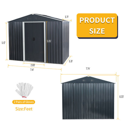 Outdoor Metal Storage Shed With Floor Base - Black