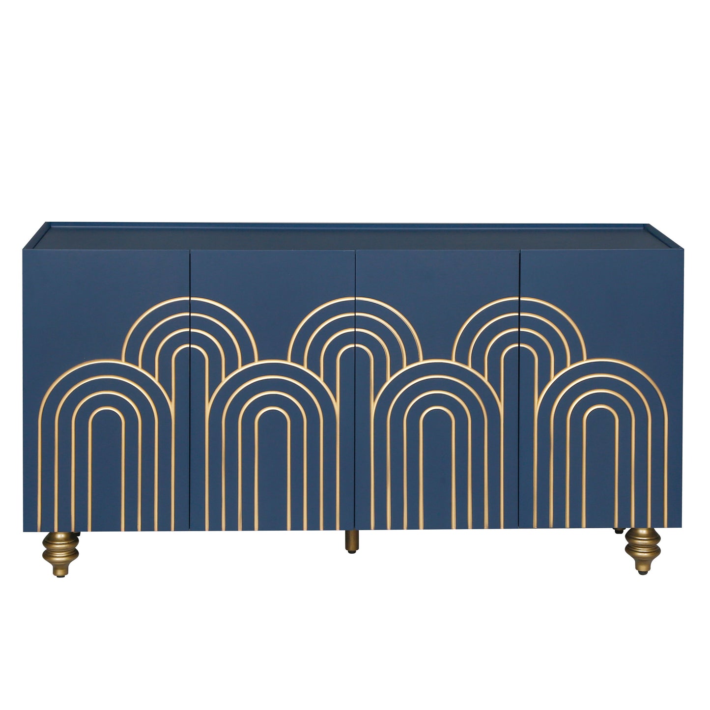 Modern Fluted Sideboard Buffet With Adjustable Shelves, Curve Element With Strict Lines - Navy Blue
