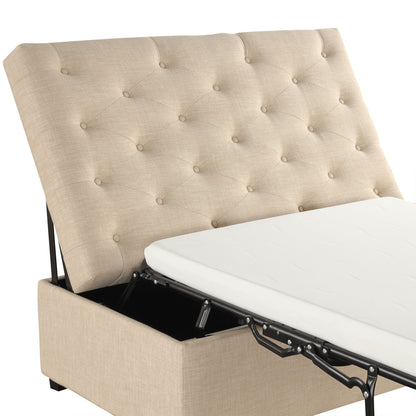 Convertible Folding Sofa Bed Ottoman With Memory Mattress And Tufted Design - Beige