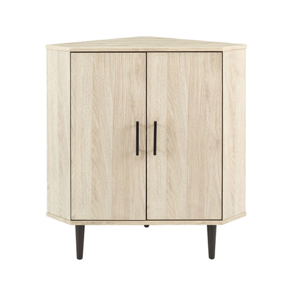 Contemporary 2 Door Mixed-Material Corner Accent Cabinet - Birch