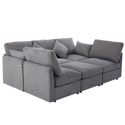 Sectional Sofa Modular Sofa U - Shaped Sofa Couch Sofa Bed L - Shaped Sofa With A Movable Ottoman And Two USB Ports For Living Room - Gray