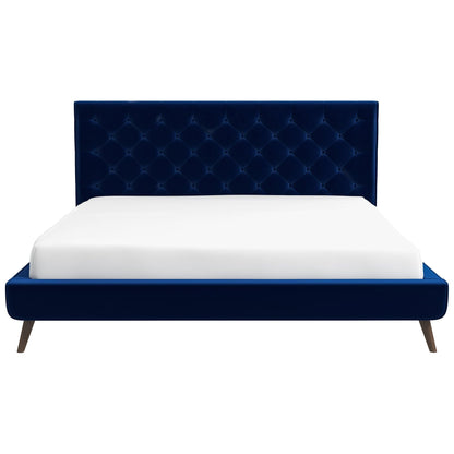Dillon - Velvet Platform Bed King Size - Blue