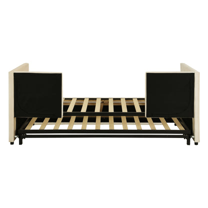 Twin Size Upholstered Daybed With Pop Up Trundle - Beige