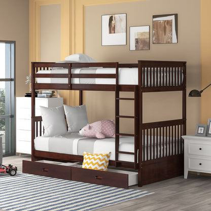 Twin Over Twin Bunk Bed With Ladders And 2 Storage Drawers - Espresso