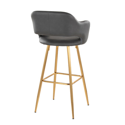Margarite - Contemporary Fixed Height Barstool With Square Footrest (Set of 2) - Gold / Gray Gold