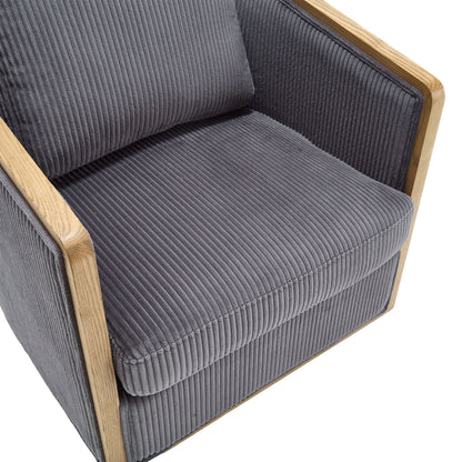 Corduroy Swivel Barrel Chair, Comfortable Accent Sofa, 360 Degree Swivel - Dark Gray