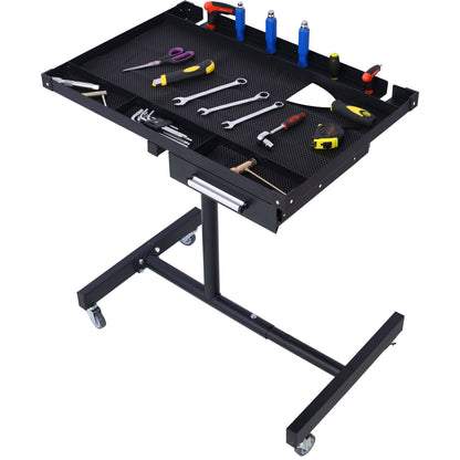 Adjustable Tear Down Work Table With Drawer For Garages, Repair Shops, And Diy, Portable, (4) 2.5" Swivel Casters, 220 Pound Capacity, Rubber Corners, Heavy Duty Steel - Black
