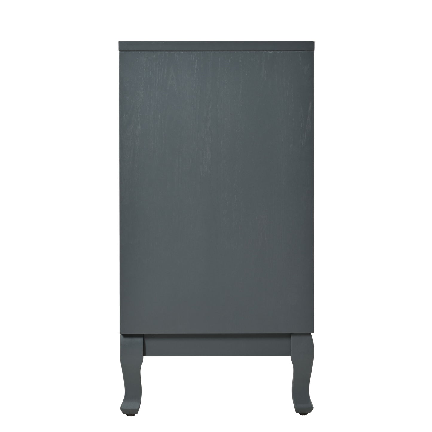 Retro Industrial Gray 4 Door Sideboard With Large Storage, Rattan And Glass Doors - Antique Dark Gray / Rattan