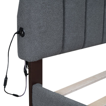 Queen Size Upholstered Platform Bed With Drawer - Gray