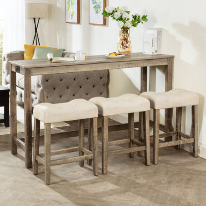 4 Piece Bar Table Set With Power Outlet, Dining Bar Table And Chairs Set, Bar Table Set With 3 Padded Stools For Living Room, Dining Room - Brown