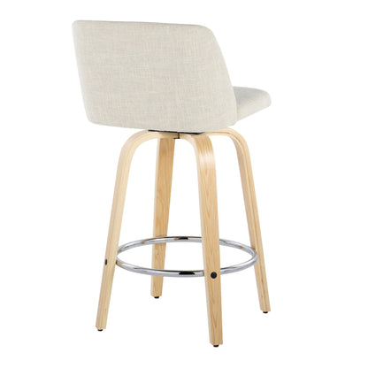 Toriano - Contemporary Fixed Height Counter Stool Swivel With Round Footrest (Set of 2) - Cream / Natural