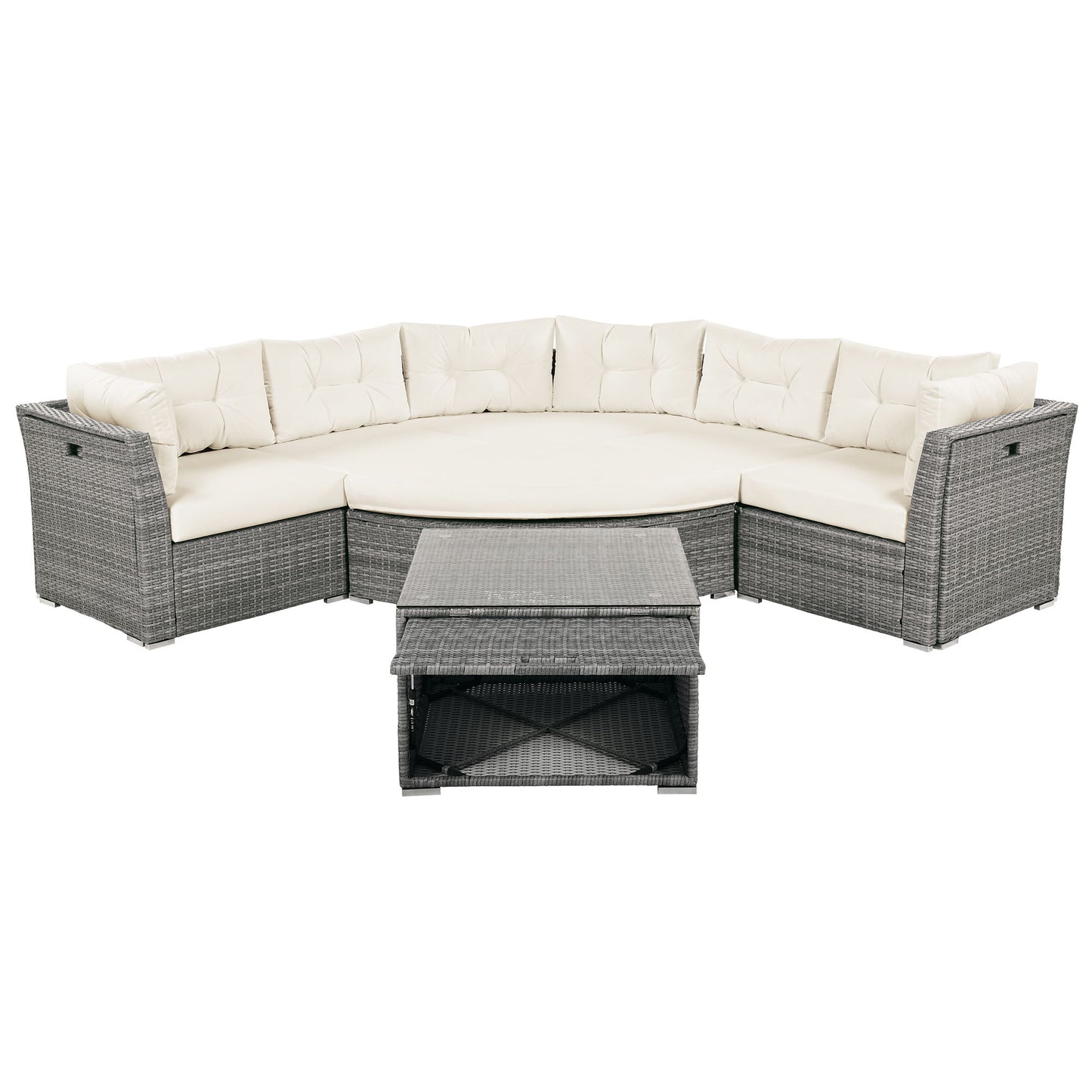 Patio Furniture Set Outdoor Daybed Rattan Sectional With Cushions And Center Table - Beige