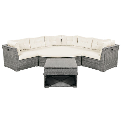 Patio Furniture Set Outdoor Daybed Rattan Sectional With Cushions And Center Table - Beige