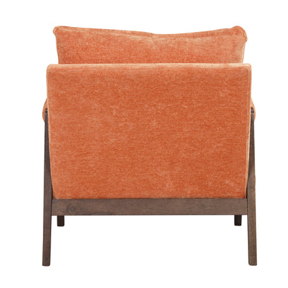 Mid-Century Modern Velvet Accent Chair, Leisure Chair With Solid Wood And Thick Seat Cushion For Living Room, Bedroom, Studio - Orange
