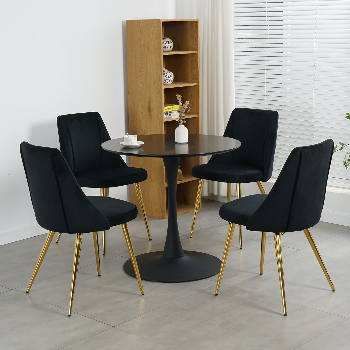 Modern Simple Velvet Dining Chair Set With Gold Metal Legs (Set of 4) - Black