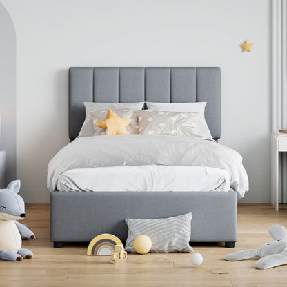 Twin Size Upholstered Platform Bed With A Hydraulic Storage System - Gray