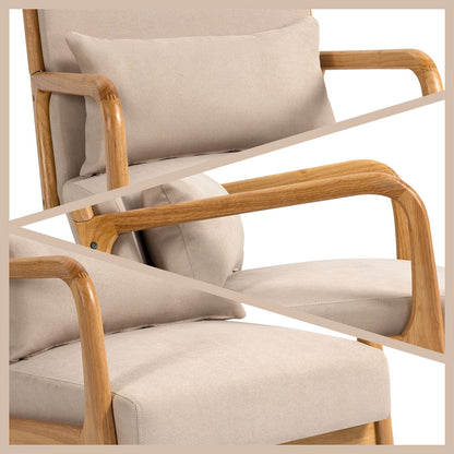 Leisure Chair With Solid Wood Armrest And Feet, Mid-Century Modern Accent Sofa, 1 Seat - Beige