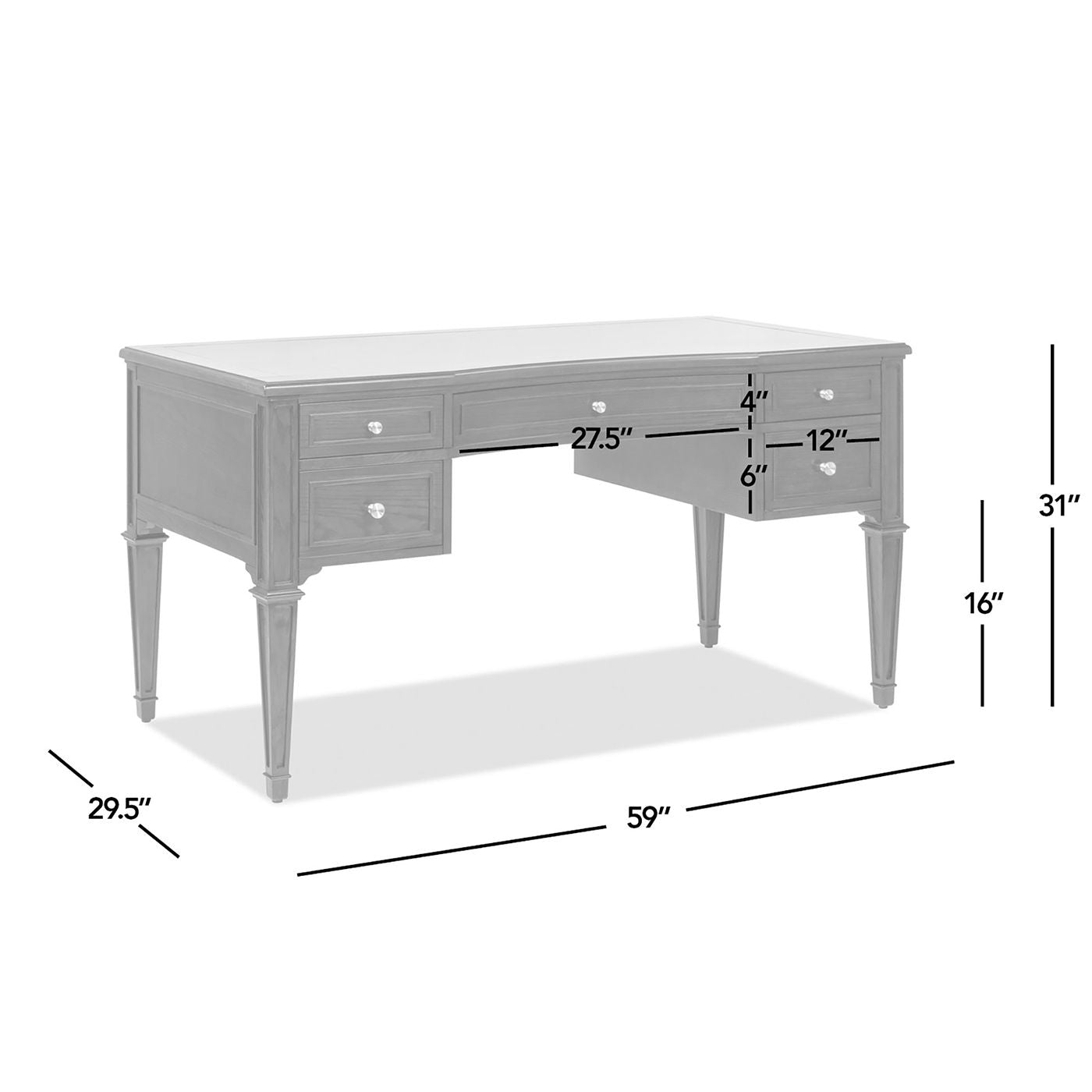 Dauphin - Gold Accent 5 Drawer Executive Desk - Gray Cashmere