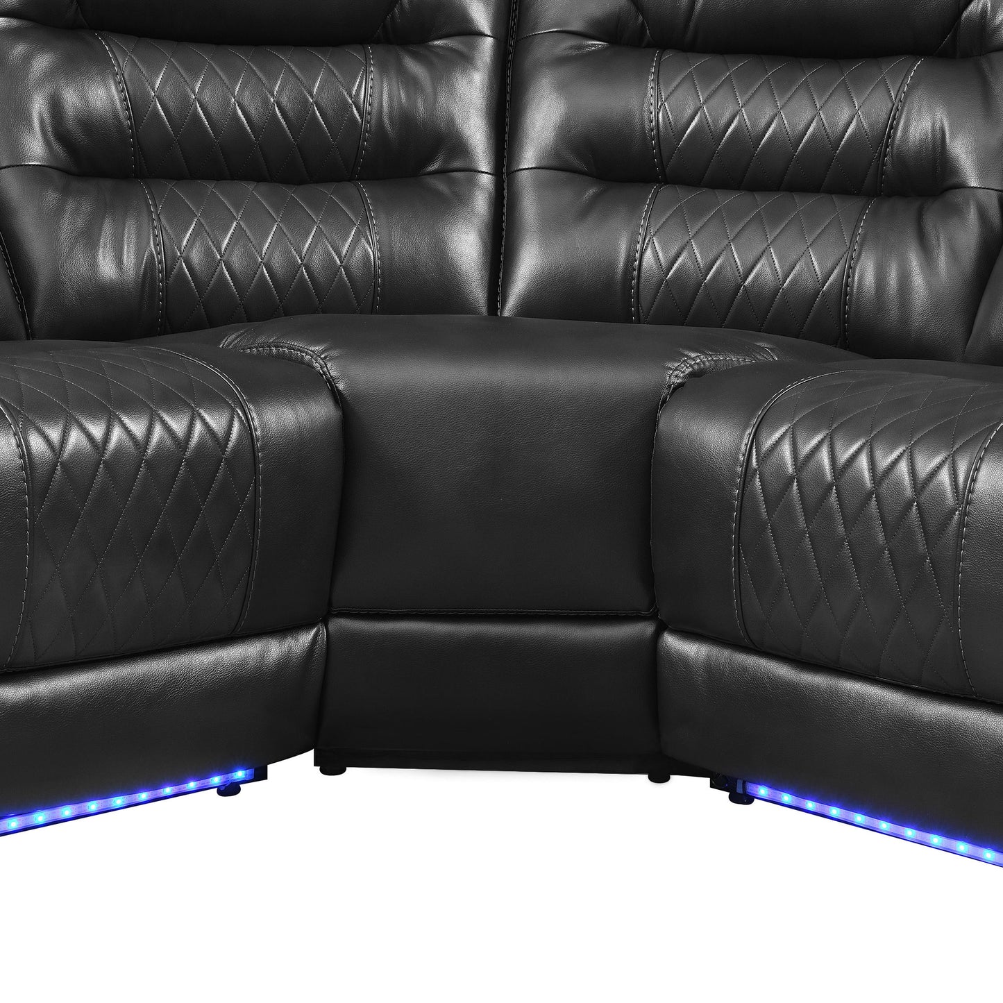 Manual Reclining Sectional Sofa Set L Shaped Symmetrical Motion Sofa Corner Couch Sets With Storage Boxes, 4 Cup Holders And LED Light Strip For Living Room - Black