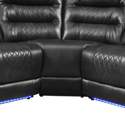 Manual Reclining Sectional Sofa Set L Shaped Symmetrical Motion Sofa Corner Couch Sets With Storage Boxes, 4 Cup Holders And LED Light Strip For Living Room - Black