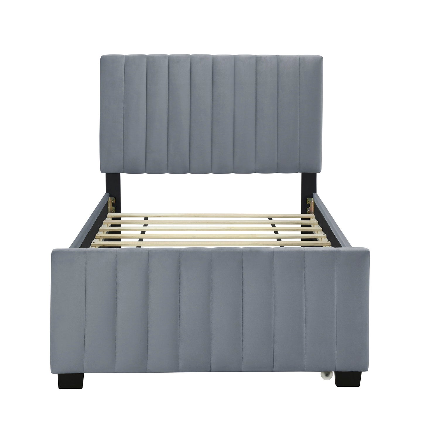 Twin Size Upholstered Platform Bed With Twin Size Trundle - Gray
