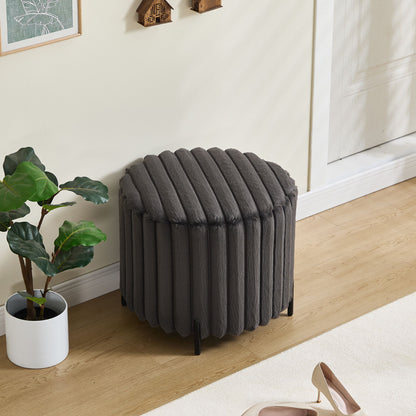 Upholstered Round Pouf Ottoman Foot Rest With Black Metal Legs - Charcoal