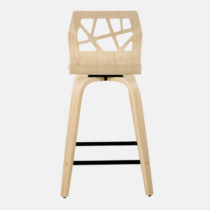 Folia - Contemporary Fixed Height Counter Stool With Swivel With Square Footrest (Set of 2) - Natural / Cream