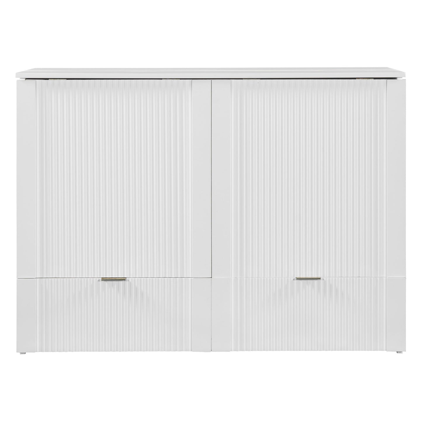 Full Size Murphy Bed With Drawer And A Set Of Sockets & USB Ports, Pulley Structure Design - White