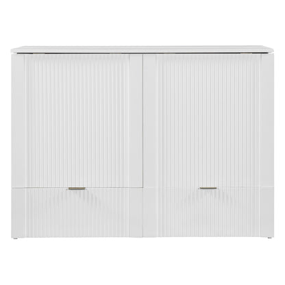 Full Size Murphy Bed With Drawer And A Set Of Sockets & USB Ports, Pulley Structure Design - White