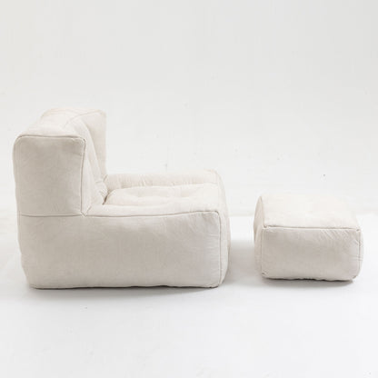 Fluffy Bean Bag Chair, Comfortable Bean Bag For Adults And Children, Super Soft Lazy Sofa Chair With Memory Foam And Ottoman, Indoor Modern Focus Bean Bag Chair For Living Room, Bedroom, Apartment - White