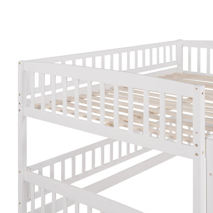 Full Over Full Low Bunk Bed With Slide, Fence And Ladder For Toddler - White