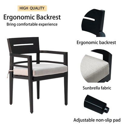 7 Piece Modern Outdoor Patio Dining Set Furniture, 4 Dining Chairs & 2 Swivel Rockers Sunbrella Fabric And Rectangle Dining Table With Umbrella Hole - Ember Black