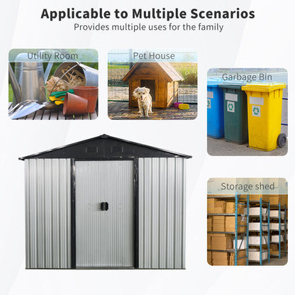 8Ft X 4Ft Outdoor Metal Storage Shed With Window And Metal Foundation For Backyard, Patio, Lawn - White / Black