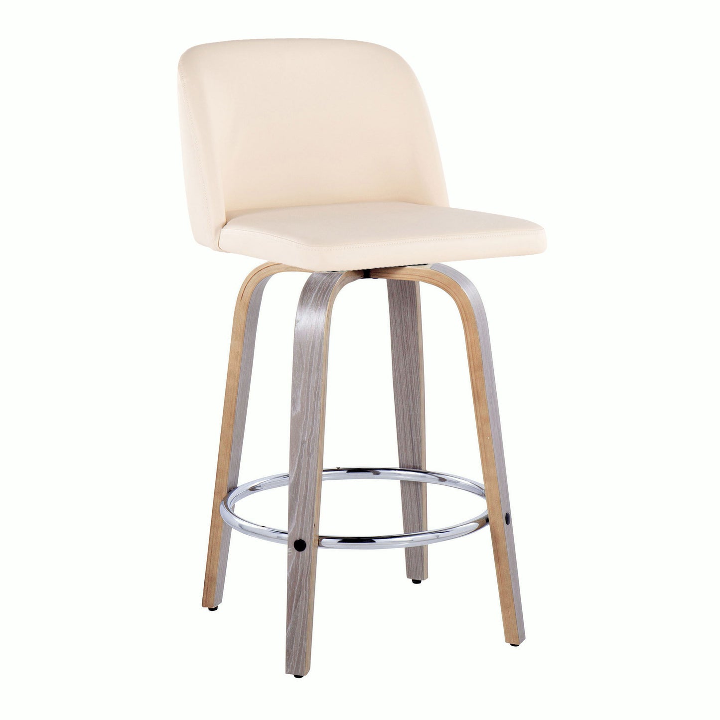 Toriano - Contemporary Fixed Height Counter Stool With Swivel With Round Footrest (Set of 2) - Light Gray / Cream