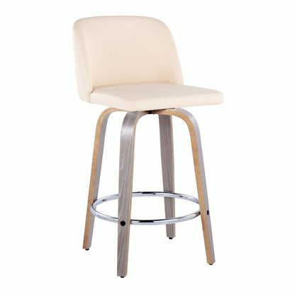 Toriano - Contemporary Fixed Height Counter Stool With Swivel With Round Footrest (Set of 2) - Light Gray / Cream
