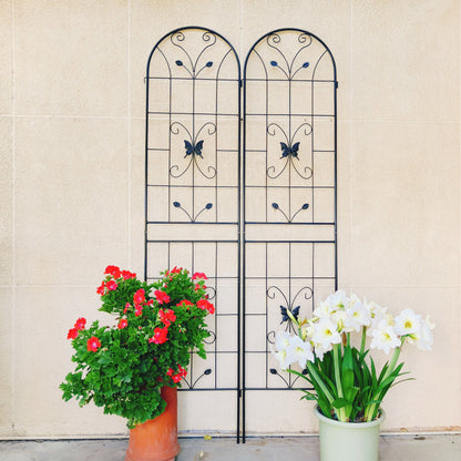 2 Pack Garden Metal Trellis Rustproof Trellis For Climbing Plants Outdoor Flower Support - Black