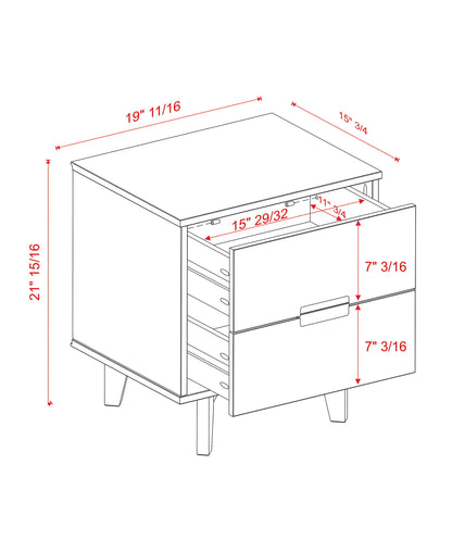 Mid-Century Modern 2 Drawer Solid Wood Nighstand With Cutout Handles - White