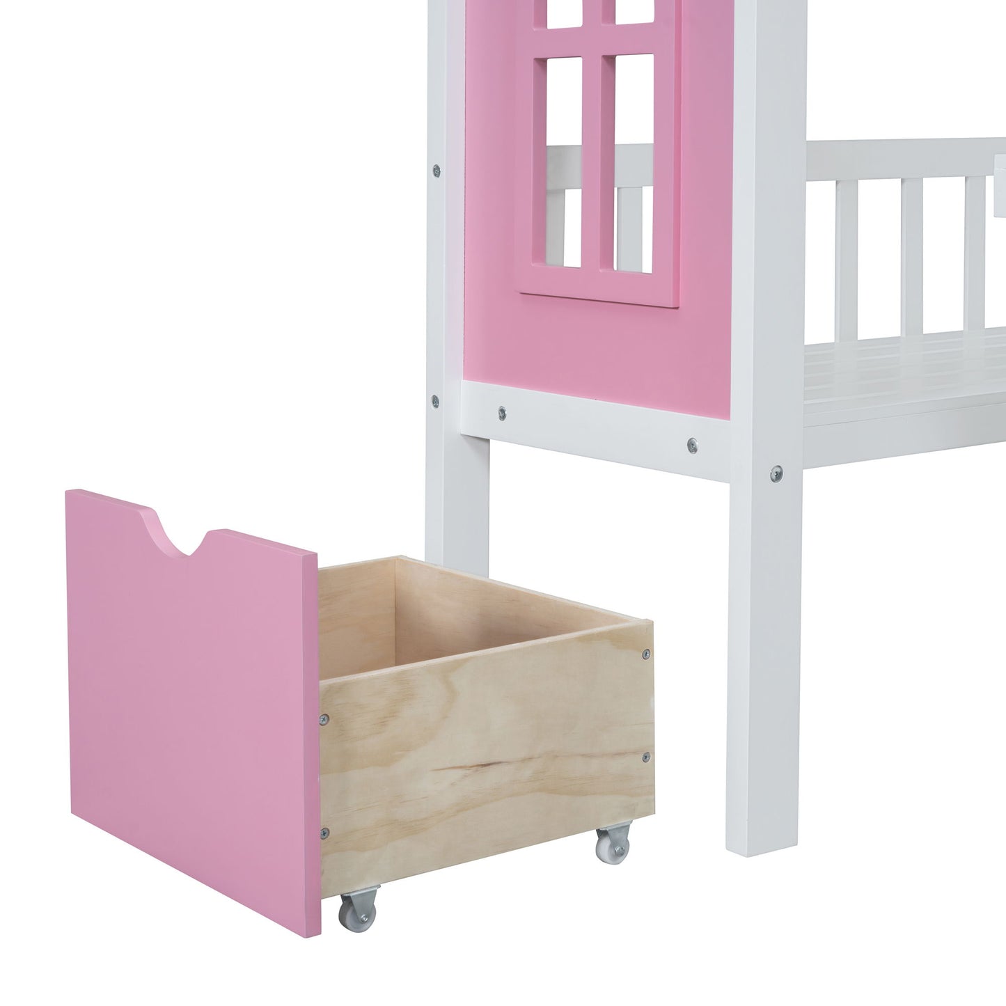 Twin Over Twin Bunk Bed With Changeable Table, Bunk Bed Turn Into Upper Bed And Down Desk - Pink