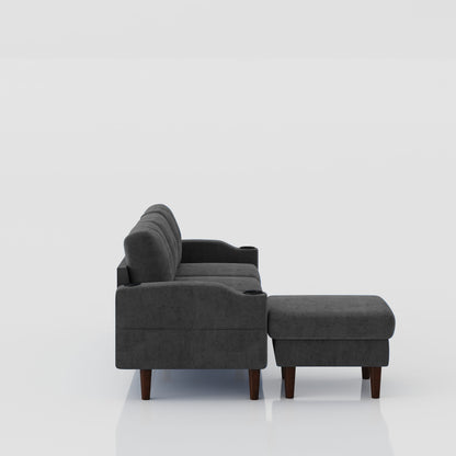 Convertible Combo Sofa, Sofa L Shaped, Sofa With Storage Cabinet Footstool, Living Room Sofa, Living Room 3 Seat Combo Sofa - Dark Gray