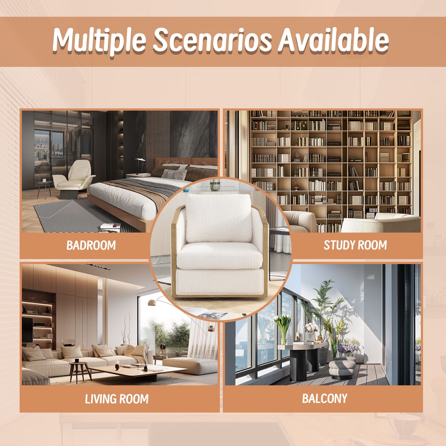 Swivel Barrel Chair, Comfortable Accent Sofa Chair, 360 Degree Swivel - Beige