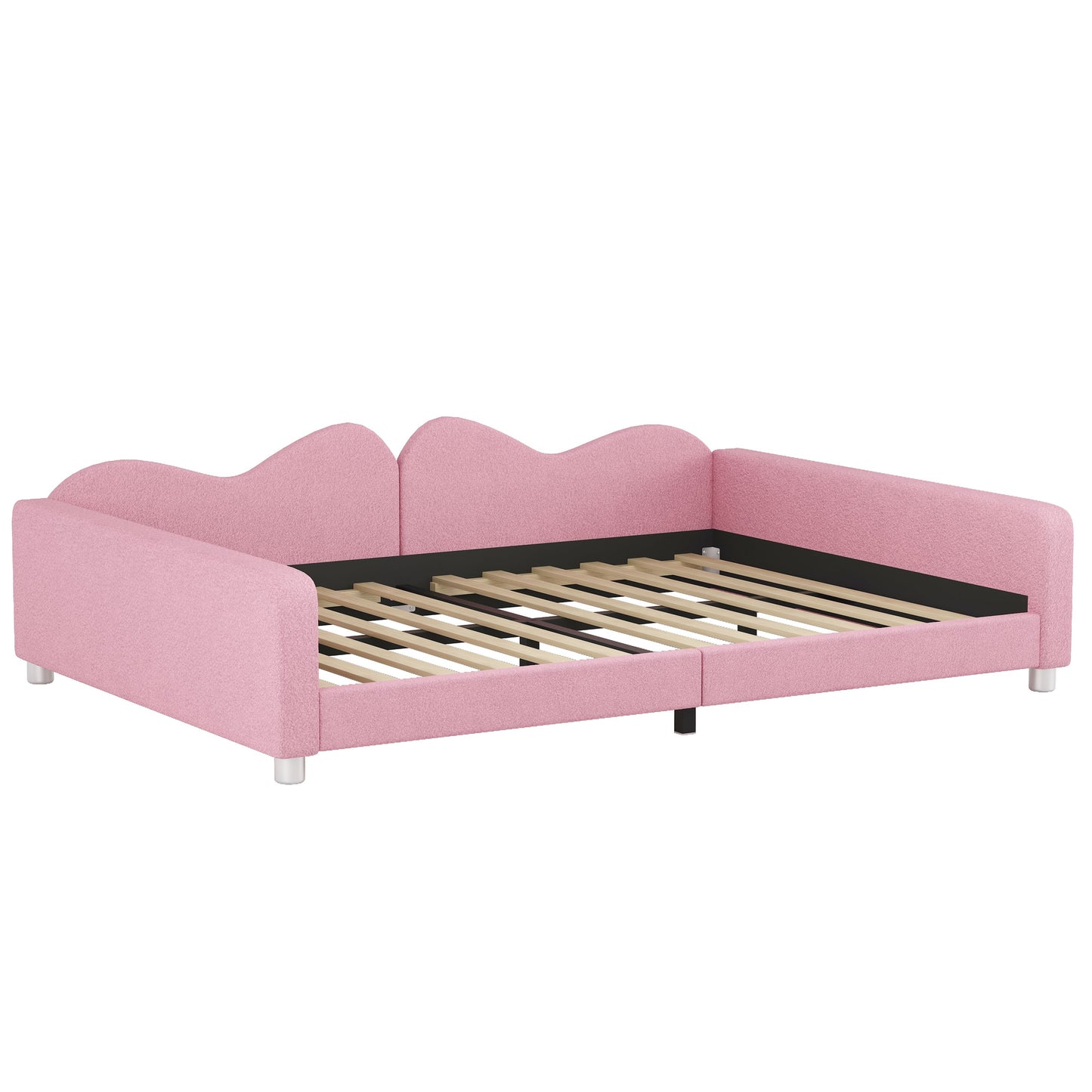 Full Size Upholstered Daybed, Sherpa Fabric Sofabed With Cloud-Shaped Backrest, No Box - Spring Needed - Pink