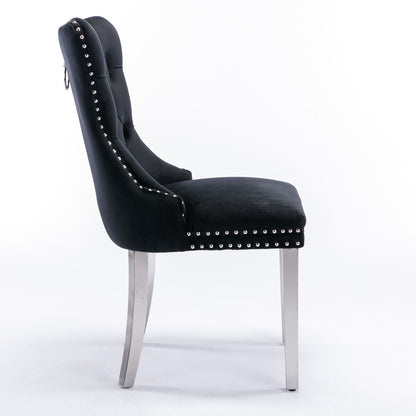Nikki - Modern, High-End Tufted Solid Wood Contemporary Velvet Upholstered Dining Chair With Chrome Stainless Steel Plating Legs, Nailhead Trim (Set of 2) - Black / Chrome