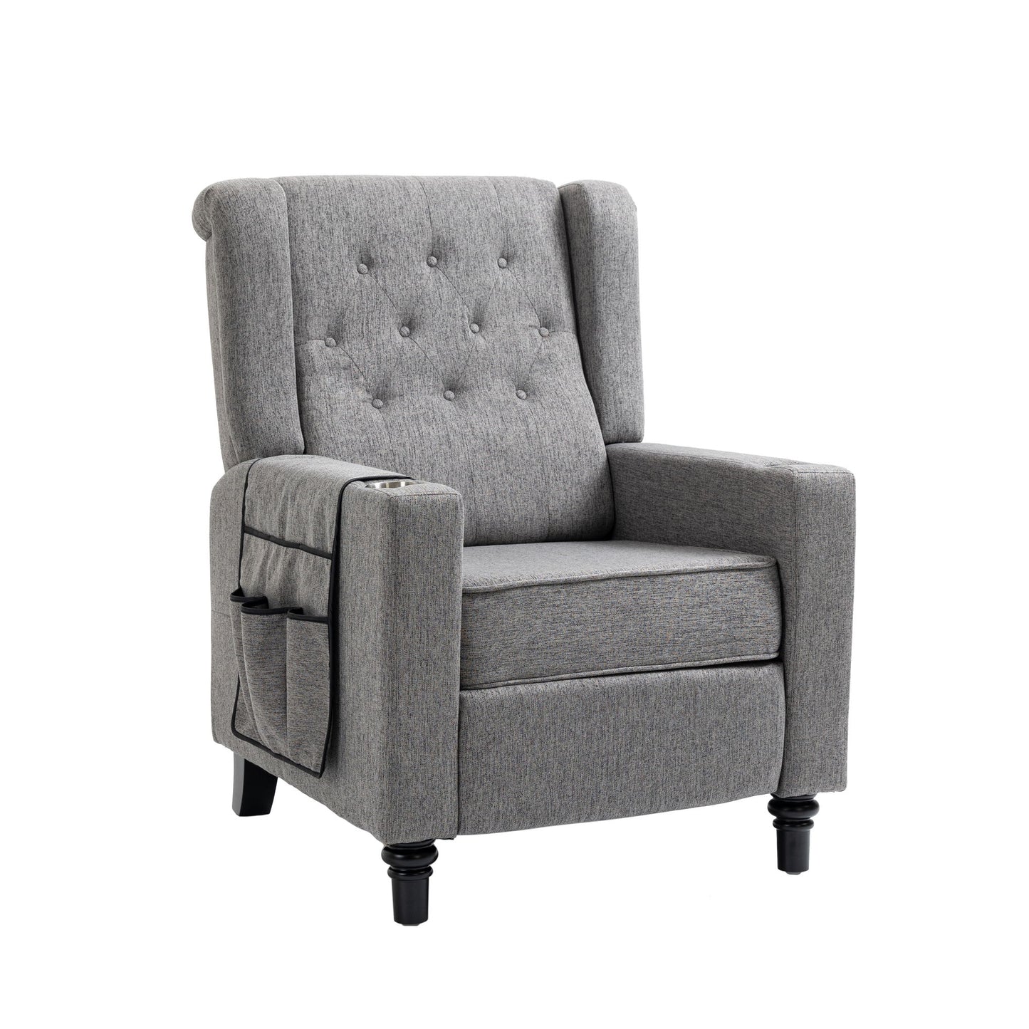 Arm Pushing Recliner Chair, Modern Button Tufted Wingback Push Back Recliner Chair, Living Room Chair Fabric Pushback Manual Single Reclining Sofa Home Theater Seating For Bedroom - Dark Gray