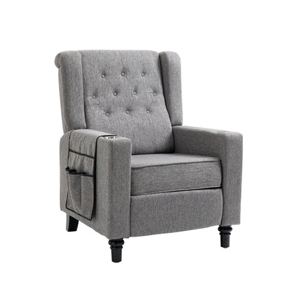 Arm Pushing Recliner Chair, Modern Button Tufted Wingback Push Back Recliner Chair, Living Room Chair Fabric Pushback Manual Single Reclining Sofa Home Theater Seating For Bedroom - Dark Gray